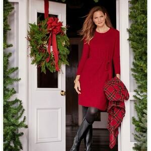 Talbots Red Side Tie Shimmer Shift Sweater Dress NWT Holiday Sparkle 2XP